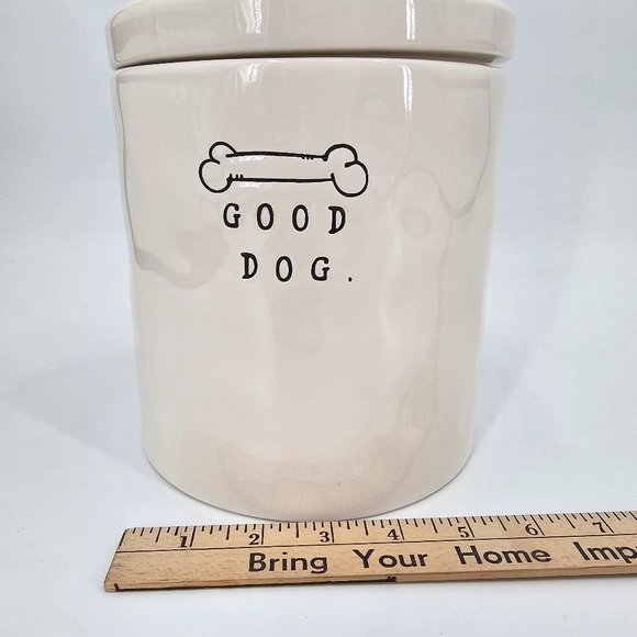 RARE Rae Dunn Ceramic Small Script Bone "GOOD DOG" Canister/Treat Jar Crown Lid - Picture 2 of 15